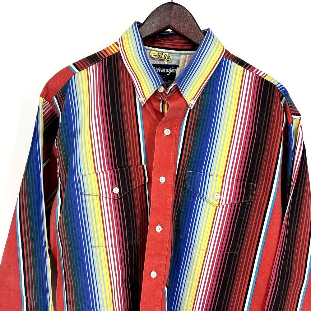 Wrangler X-Long Tails Western Rodeo Striped Cowboy Shirt 17.5-35 Vintage EUC - Picture 4 of 9
